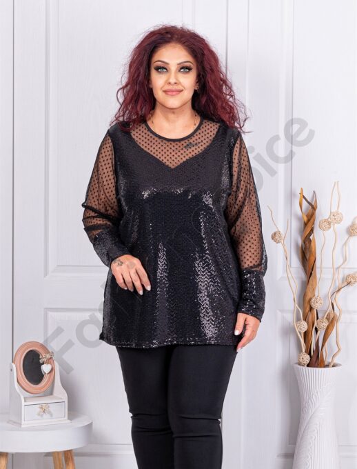 Plus size μπλούζα με παγιέτες και τούλι-κωδ 241426