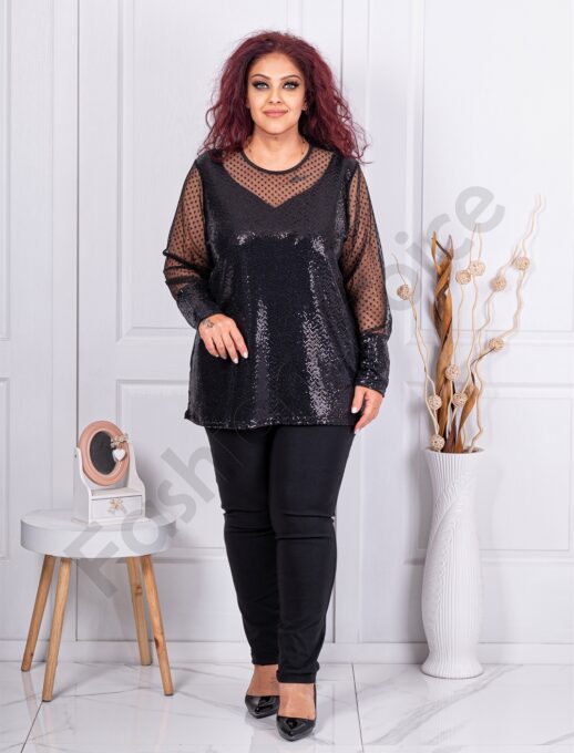 Plus size μπλούζα με παγιέτες και τούλι-κωδ 241426