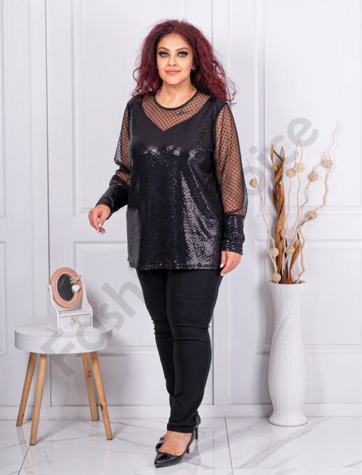 Plus size μπλούζα με παγιέτες και τούλι-κωδ 241426