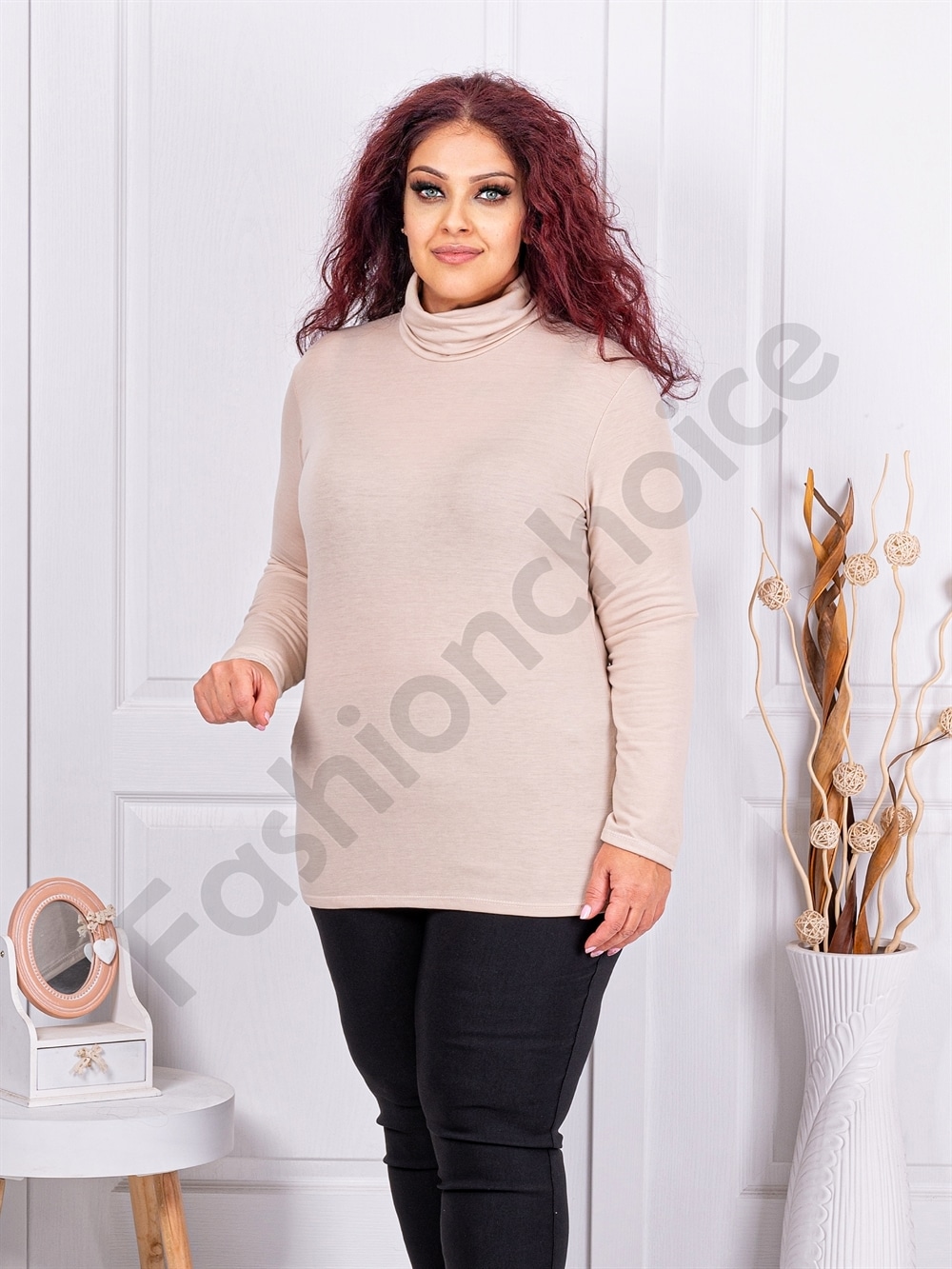 Plus size μπλούζα ζιβάγκο-μπεζ-κωδ 1002-13