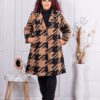 Plus size παλτό με μοτίβο πιε-ντε-πουλ-κάμελ-κωδ 1628-1