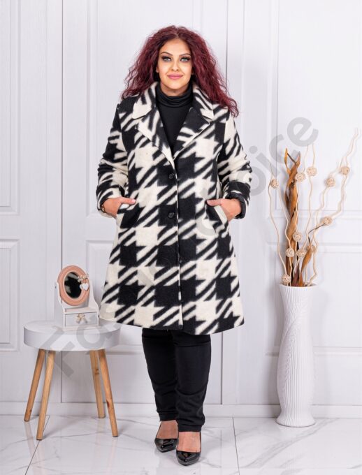 Plus size παλτό με μοτίβο πιε-ντε-πουλ-εκρού-κωδ 1628-2
