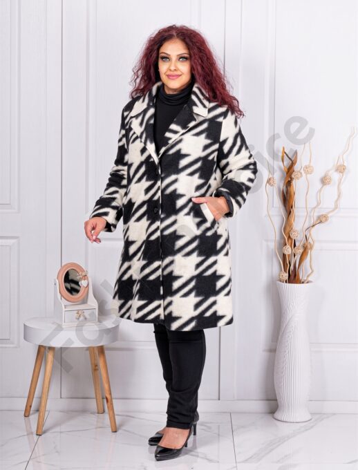 Plus size παλτό με μοτίβο πιε-ντε-πουλ-εκρού-κωδ 1628-2