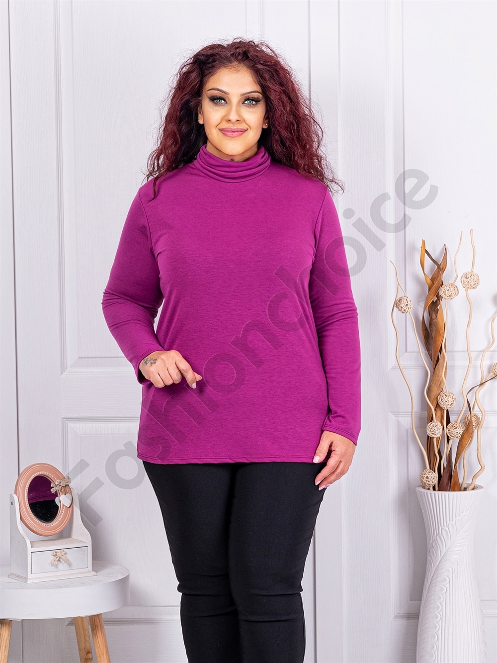 Plus size μπλούζα ζιβάγκο-ματζέντα-κωδ 1002-15