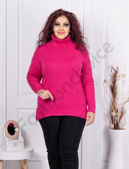 Plus size πλεκτή μπλούζα ζιβάγκο-φούξια-κωδ 81002-1