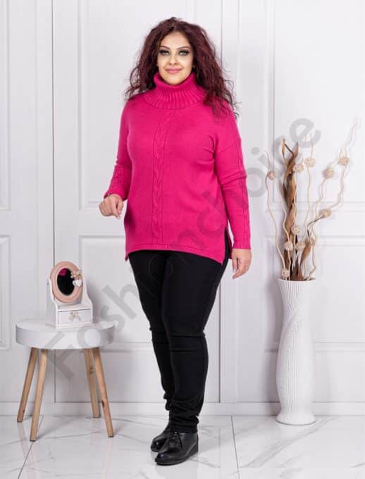 Plus size πλεκτή μπλούζα ζιβάγκο-φούξια-κωδ 81002-1