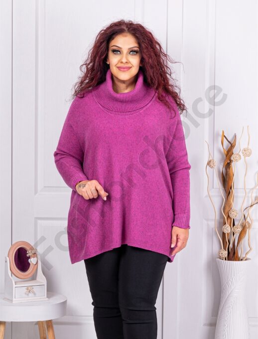 Plus size πλεκτή μπλούζα ζιβάγκο-ματζέντα-κωδ 127-1