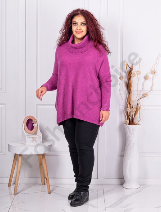 Plus size πλεκτή μπλούζα ζιβάγκο-ματζέντα-κωδ 127-1