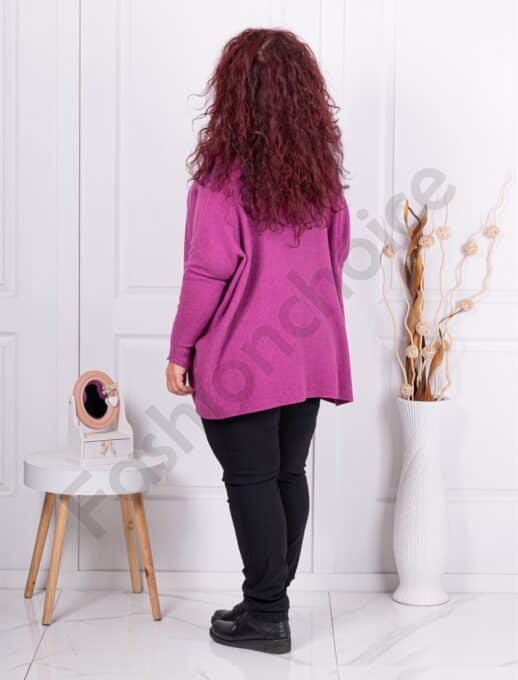 Plus size πλεκτή μπλούζα ζιβάγκο-ματζέντα-κωδ 127-1