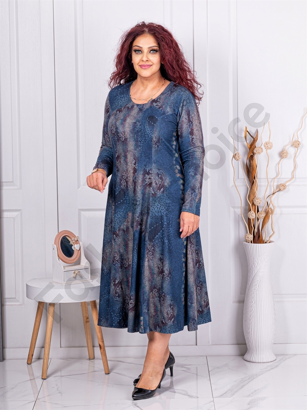 Plus size ανκορά φόρεμα-μπλε-κωδ 24353-2
