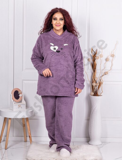 Plus size Fleece σετ με χαριτωμένο απλικέ-λιλά-κωδ 71138-2