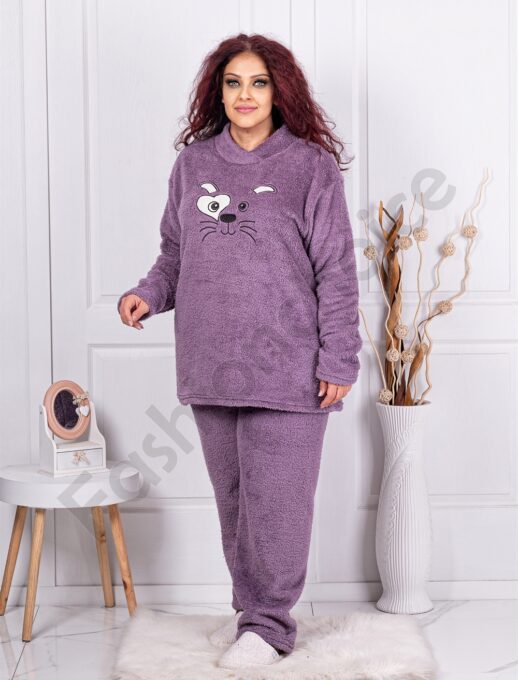 Plus size Fleece σετ με χαριτωμένο απλικέ-λιλά-κωδ 71138-2
