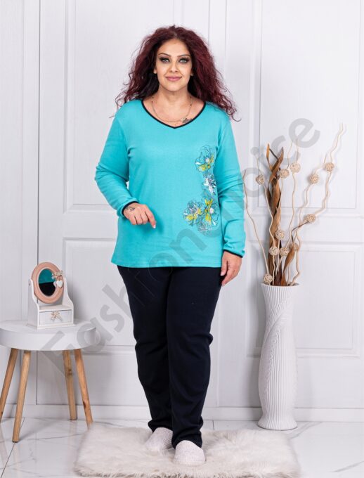 Plus size βαμβακερή πιτζάμα-τυρκουάζ-κωδ 41711-1