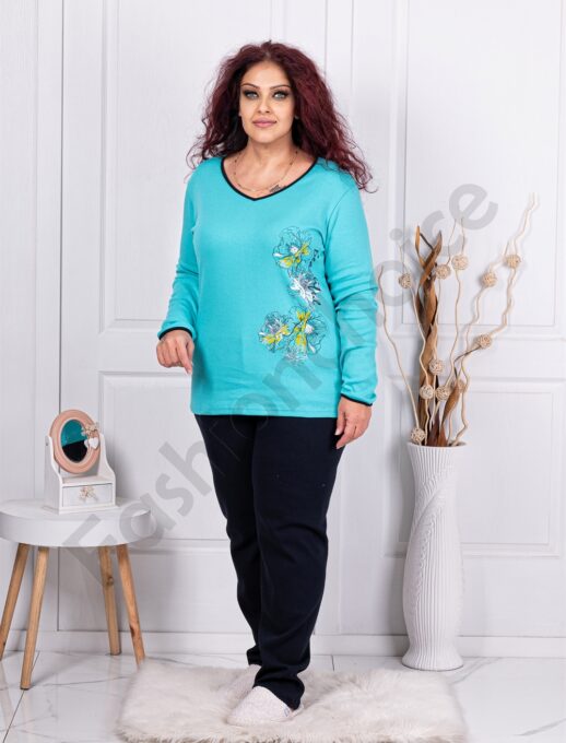 Plus size βαμβακερή πιτζάμα-τυρκουάζ-κωδ 41711-1