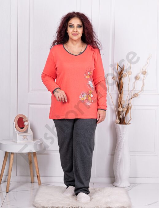 Plus size βαμβακερή πιτζάμα-κοραλί-κωδ 41711