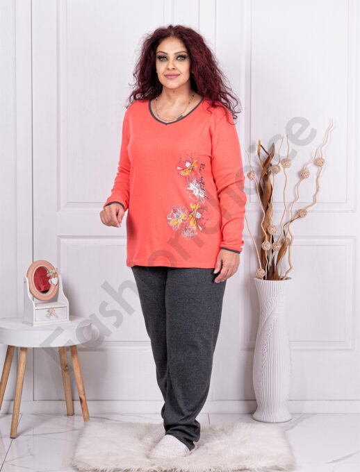 Plus size βαμβακερή πιτζάμα-κοραλί-κωδ 41711