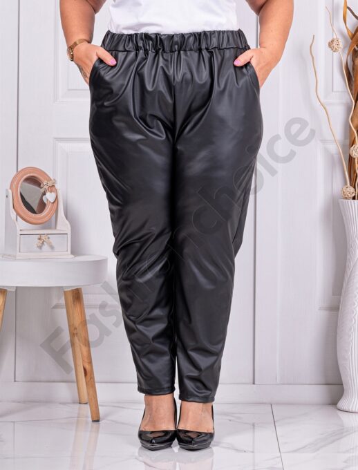 Plus size γυναικείο δερμάτινο παντελόνι-μαύρο-κωδ 2709