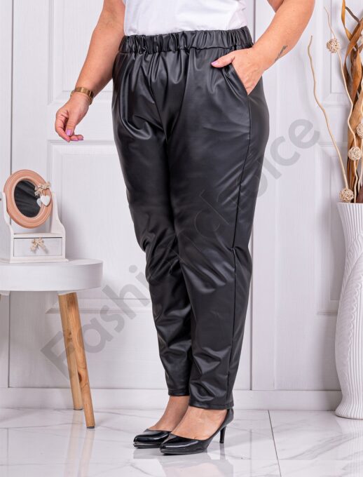 Plus size γυναικείο δερμάτινο παντελόνι-μαύρο-κωδ 2709