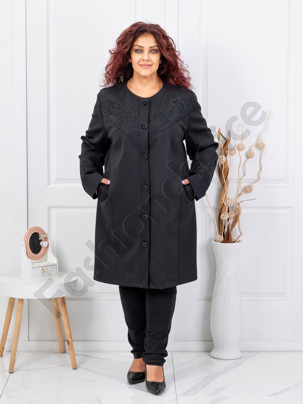 Plus size παλτό με κέντημα και στρας-κωδ 30021