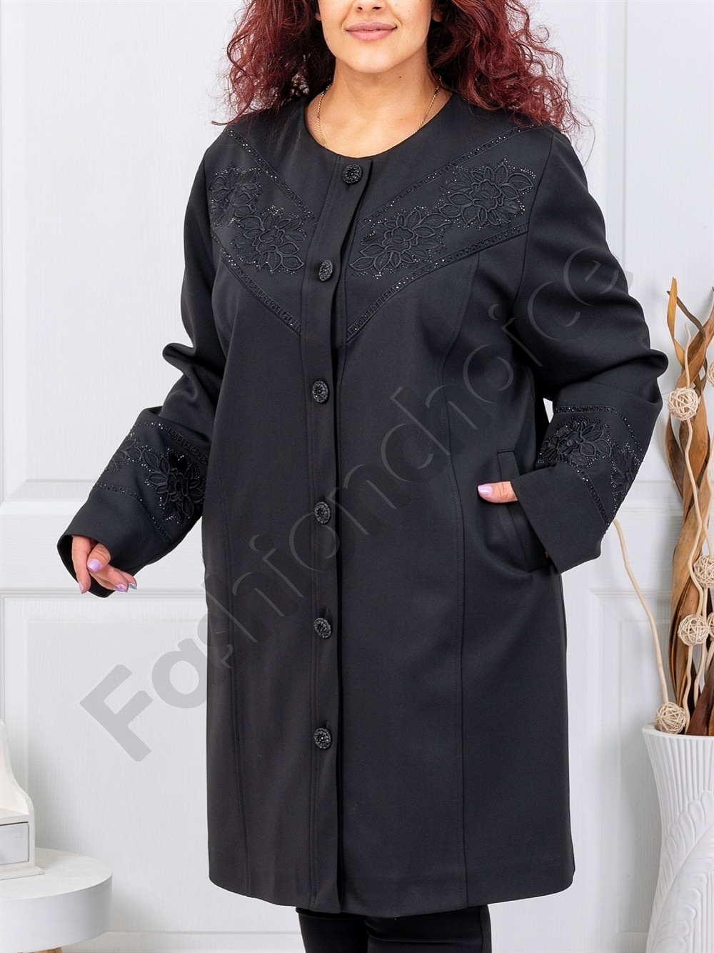 Plus size παλτό με κέντημα και στρας-κωδ 30021