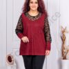 Plus size γυαλιστερή μπλούζα με τούλι και σχεδία-μπορντό-κωδ 241426-2