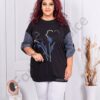 Plus size μπλούζα με απλικέ και τζιν μανίκια-κωδ 3023