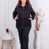 Plus size αθλητικό σετ με λεπτομέρεια ανάγλυφη υφή-μαύρο-κωδ 1433-1