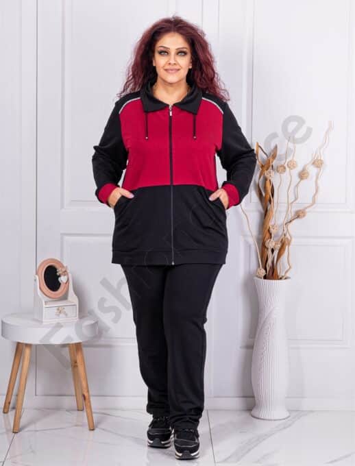 Plus size αθλητικό σετ-μαύρο/μπορντό-κωδ 251433
