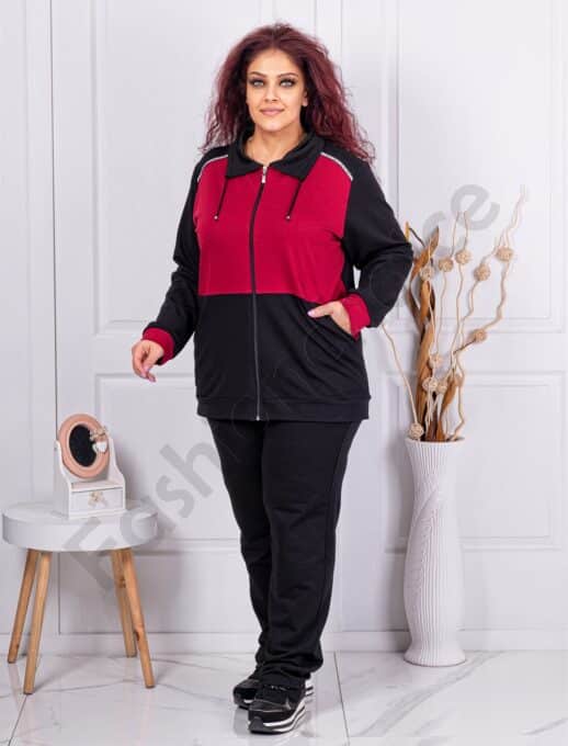Plus size αθλητικό σετ-μαύρο/μπορντό-κωδ 251433