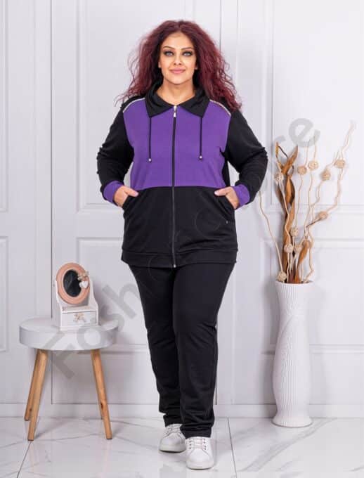 Plus size αθλητικό σετ-μαύρο/μωβ-κωδ 251433-2