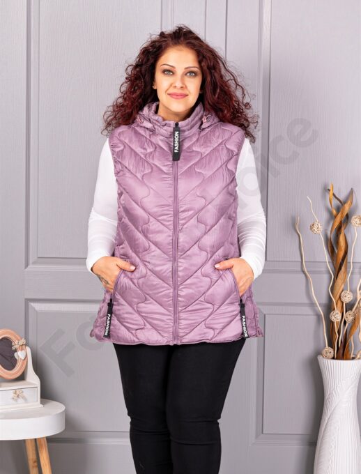 Plus size αμάνικο μπουφάν Fashion με κουκούλα-λιλά-κωδ 803-4