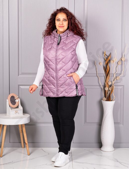 Plus size αμάνικο μπουφάν Fashion με κουκούλα-λιλά-κωδ 803-4
