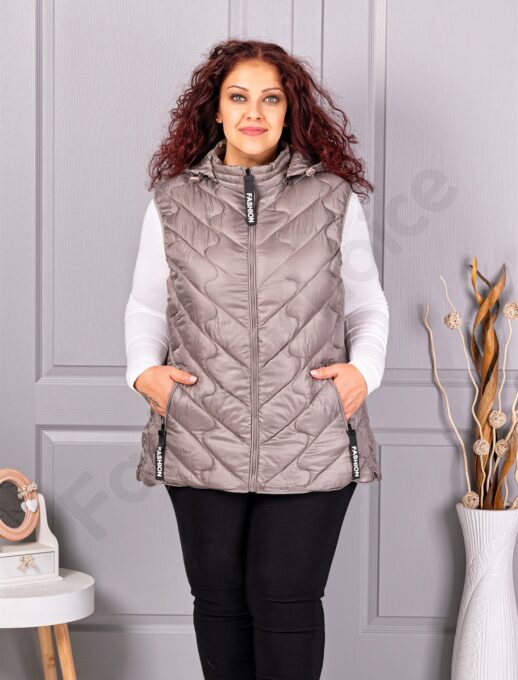Plus size αμάνικο μπουφάν Fashion με κουκούλα-μόκα-κωδ 803-6