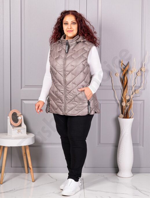 Plus size αμάνικο μπουφάν Fashion με κουκούλα-μόκα-κωδ 803-6
