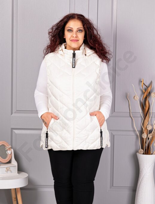 Plus size αμάνικο μπουφάν Fashion με κουκούλα-εκρού-κωδ 803-2