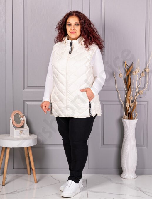 Plus size αμάνικο μπουφάν Fashion με κουκούλα-εκρού-κωδ 803-2