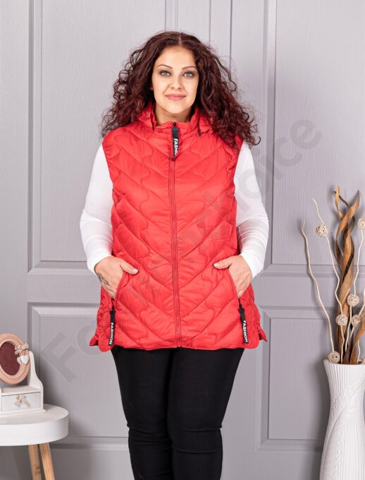 Plus size αμάνικο μπουφάν Fashion με κουκούλα-κόκκινο-κωδ 803-1
