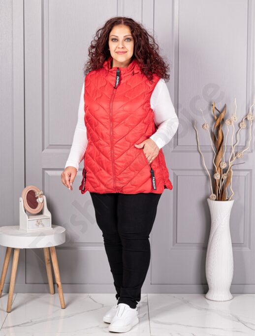 Plus size αμάνικο μπουφάν Fashion με κουκούλα-κόκκινο-κωδ 803-1