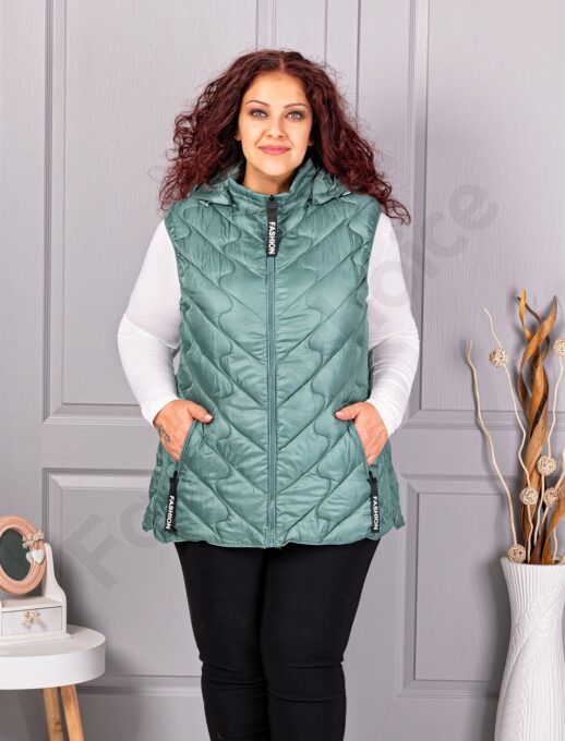 Plus size αμάνικο μπουφάν Fashion με κουκούλα-μέντα-κωδ 803-3