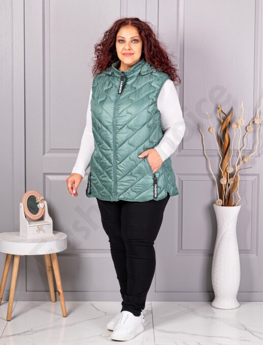 Plus size αμάνικο μπουφάν Fashion με κουκούλα-μέντα-κωδ 803-3