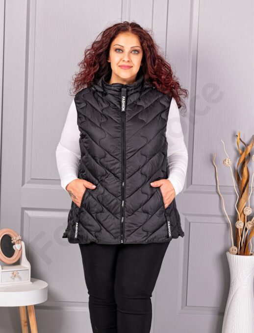 Plus size αμάνικο μπουφάν Fashion με κουκούλα-μαύρο-κωδ 803