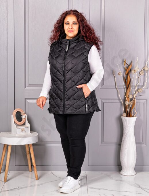 Plus size αμάνικο μπουφάν Fashion με κουκούλα-μαύρο-κωδ 803