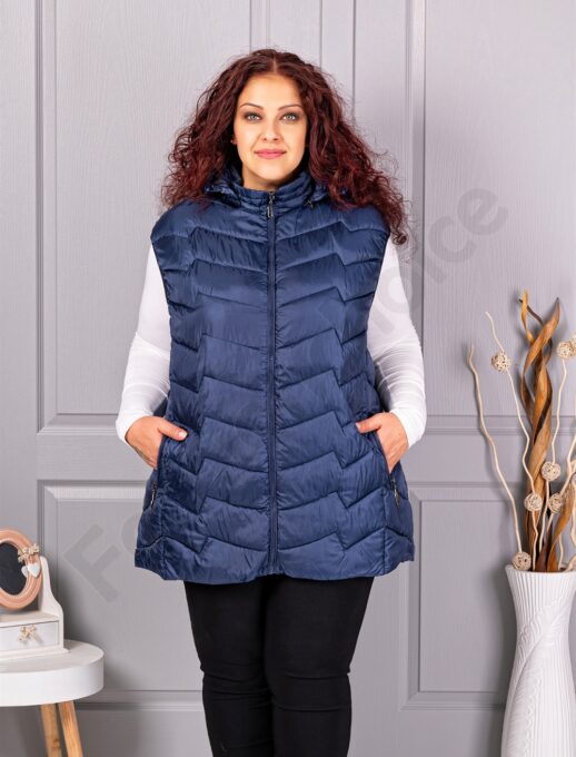 Plus size αμάνικο μπουφάν με κουκούλα /9XL-13XL/-μπλε σκούρο-κωδ 812-3