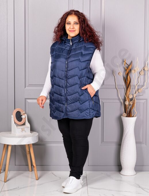 Plus size αμάνικο μπουφάν με κουκούλα /9XL-13XL/-μπλε σκούρο-κωδ 812-3