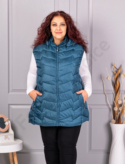 Plus size αμάνικο μπουφάν με κουκούλα /9XL-13XL/-πετρόλ-κωδ 812-1