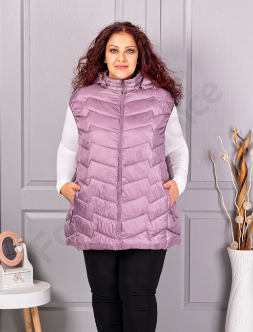 Plus size αμάνικο μπουφάν με κουκούλα /9XL-13XL/-λιλά-κωδ 812-2