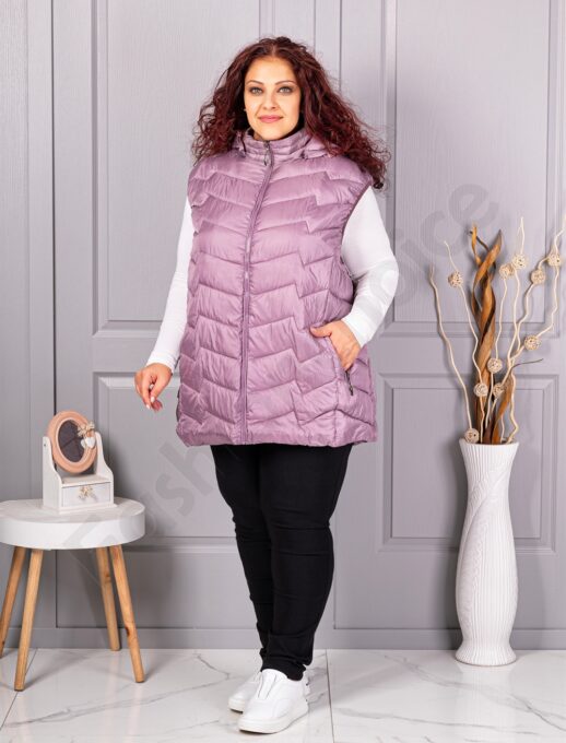 Plus size αμάνικο μπουφάν με κουκούλα /9XL-13XL/-λιλά-κωδ 812-2