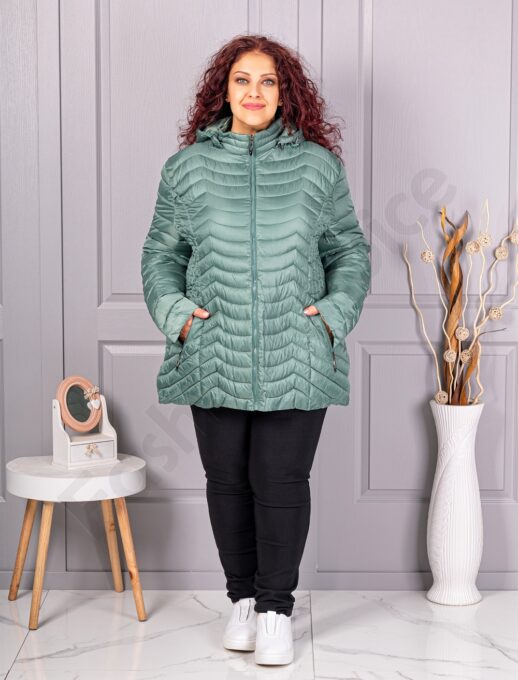 Plus size γυναικείο μπουφάν με κουκούλα /9XL-13XL/-μέντα-κωδ 2328-3