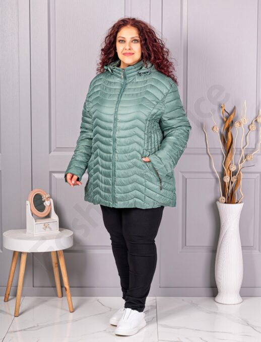 Plus size γυναικείο μπουφάν με κουκούλα /9XL-13XL/-μέντα-κωδ 2328-3