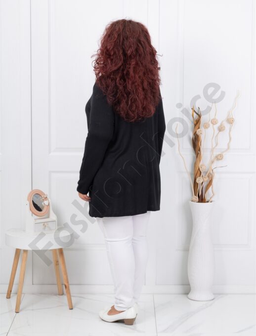 Plus size μπλούζα με ξύλινα κουμπιά-μαύρο-κωδ 16831